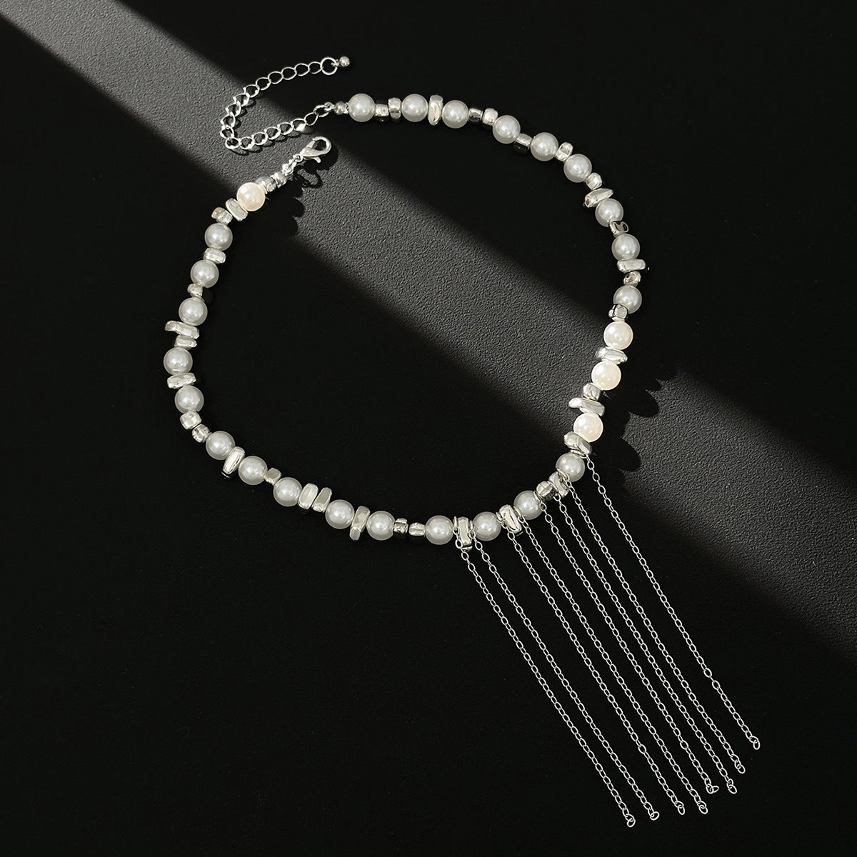 Irregular Pearl Chain Fringe Necklace