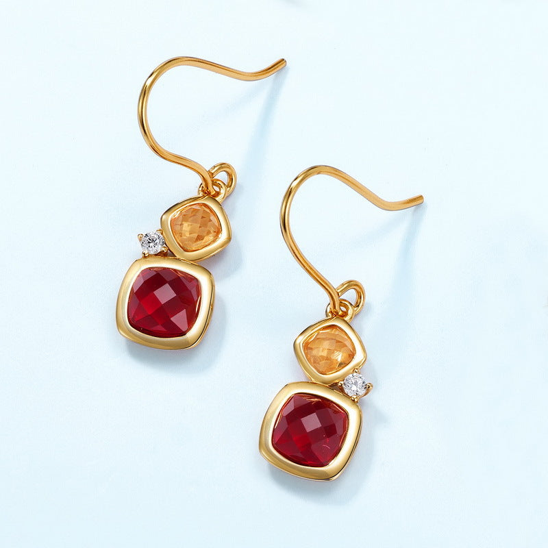 S925 Sterling Silver Crystal & Garnet Square Stud Earrings