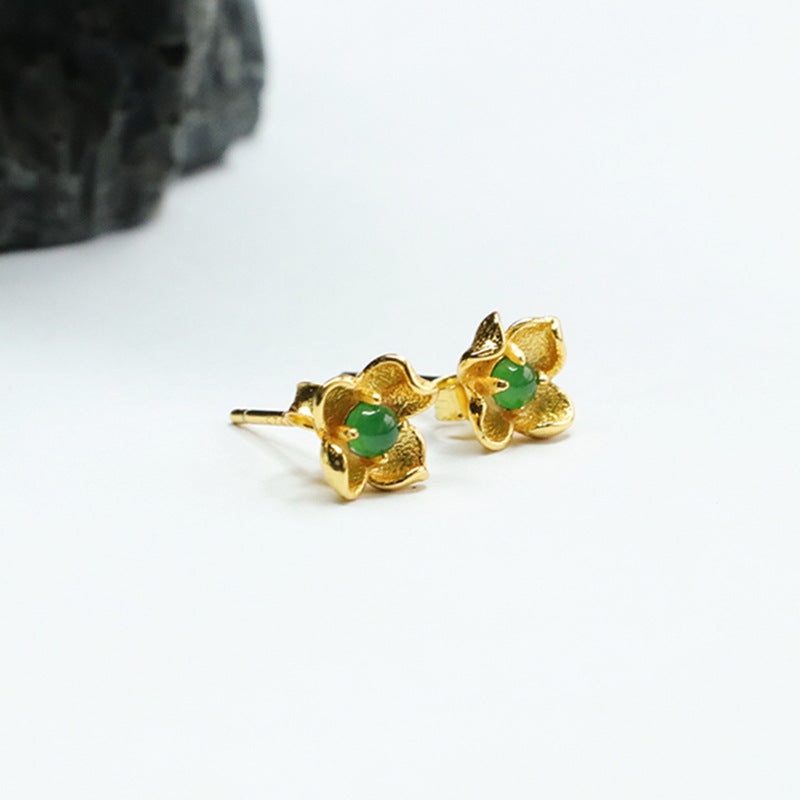 Icy Green Jadeite Flower 925 Silver Stud Earrings