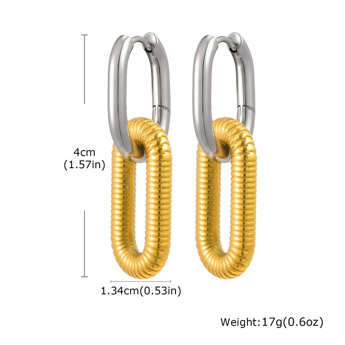 Textured Oval-Link Stainless Steel Drop Earrings