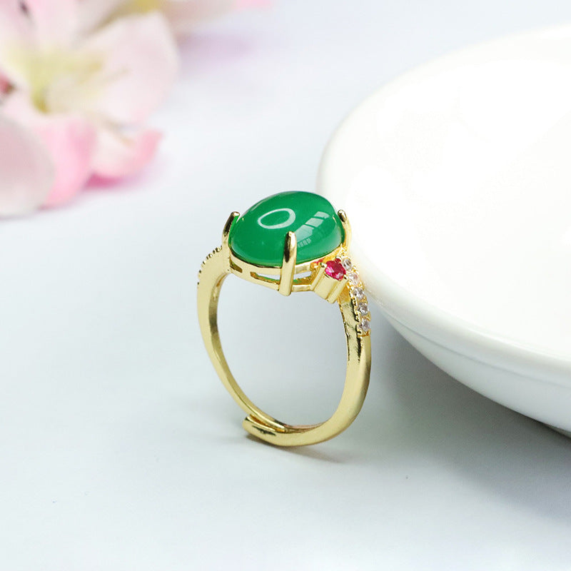 Imperial Green Chalcedony Zircon Ring with Sterling Silver