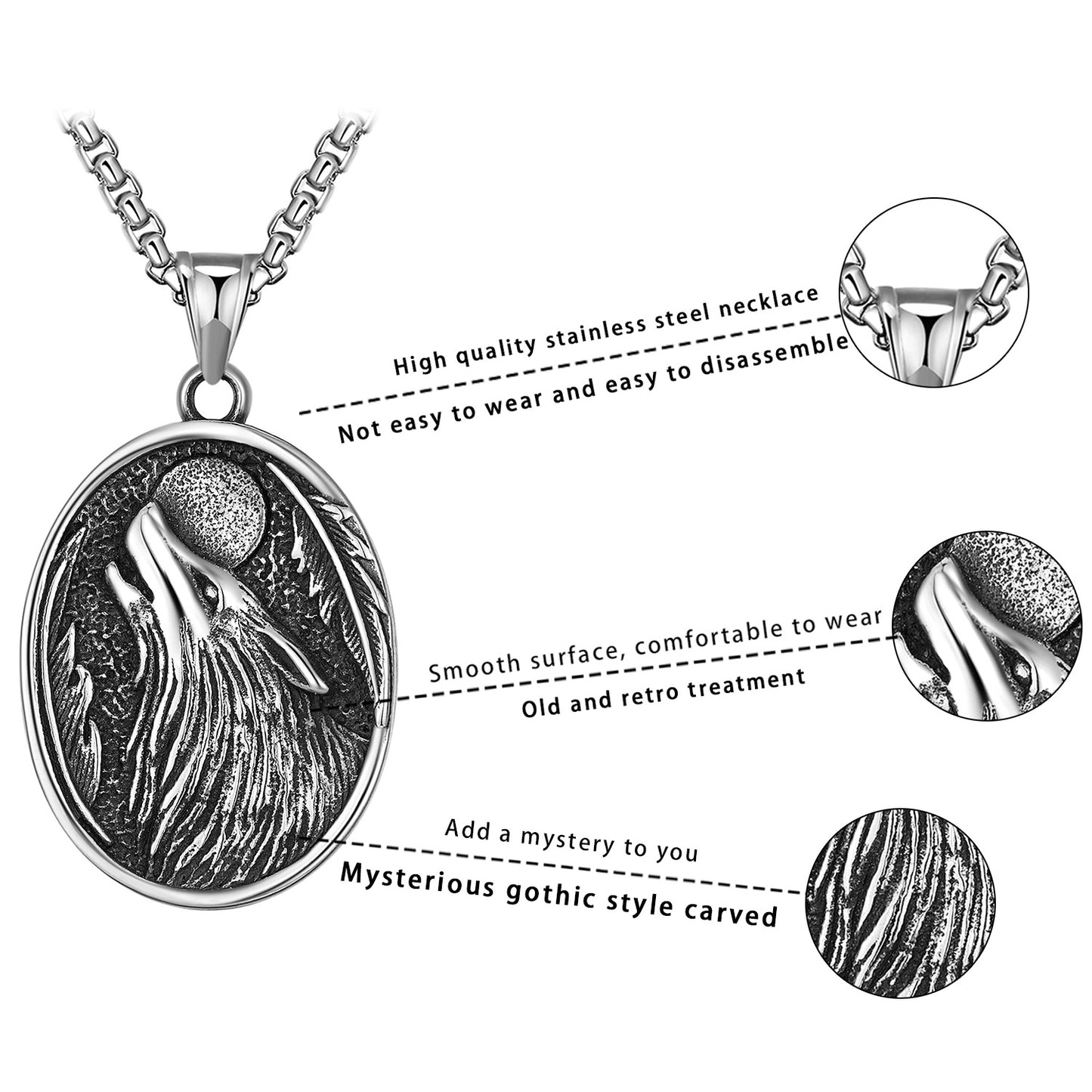 Steel Necklace – Statement Personalized Viking Wolf Head Pendant Necklace For Men