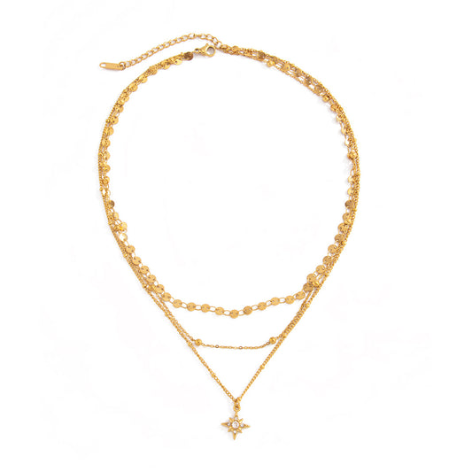 Eight-Point Star Layered Stainless Steel Necklace