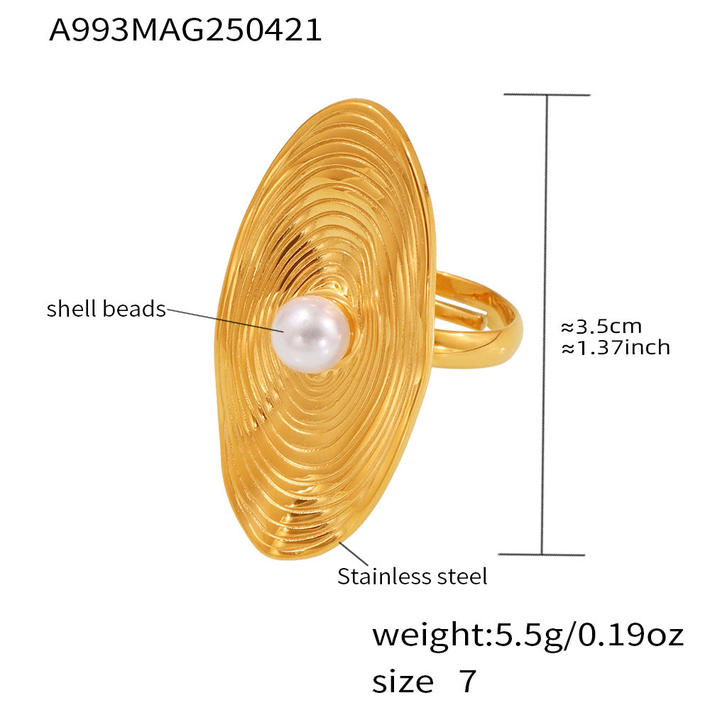 Planderful 18K Gold Plated Oval Bead Open Ring Women