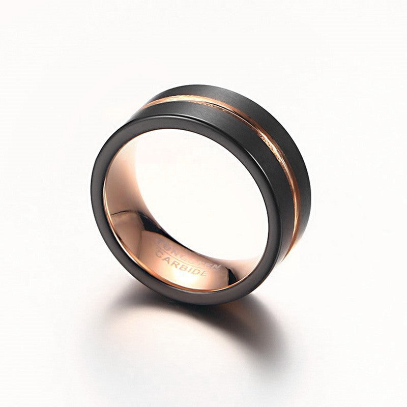 Men Rings Tungsten Steel Rose Black Groove Jewelry Wholesale