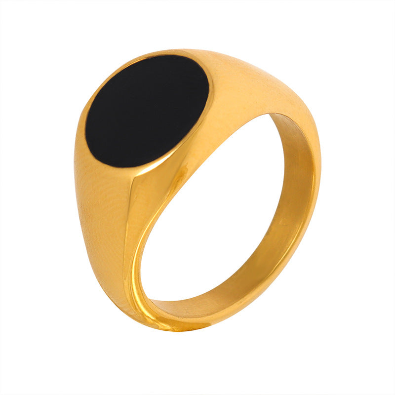 Chic 18k Gold-Plated Black Drip Oil Ring with French-Inspired Design