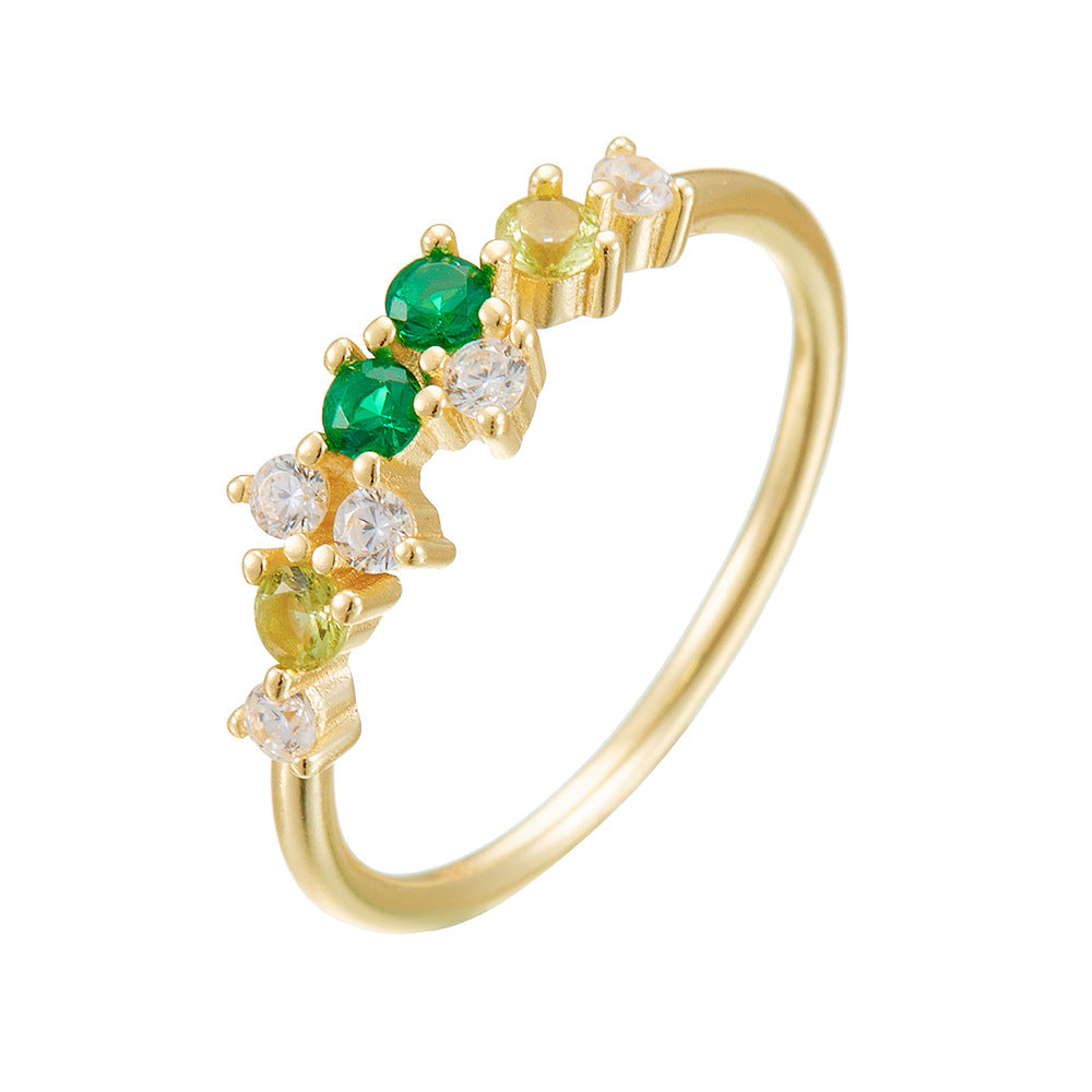 Japanese Multi-Color Zircon Sterling Silver Ring Small Fresh And Ring