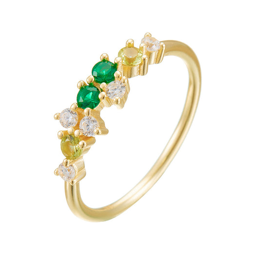 Japanese Multi-Color Zircon Sterling Silver Ring Small Fresh And Ring