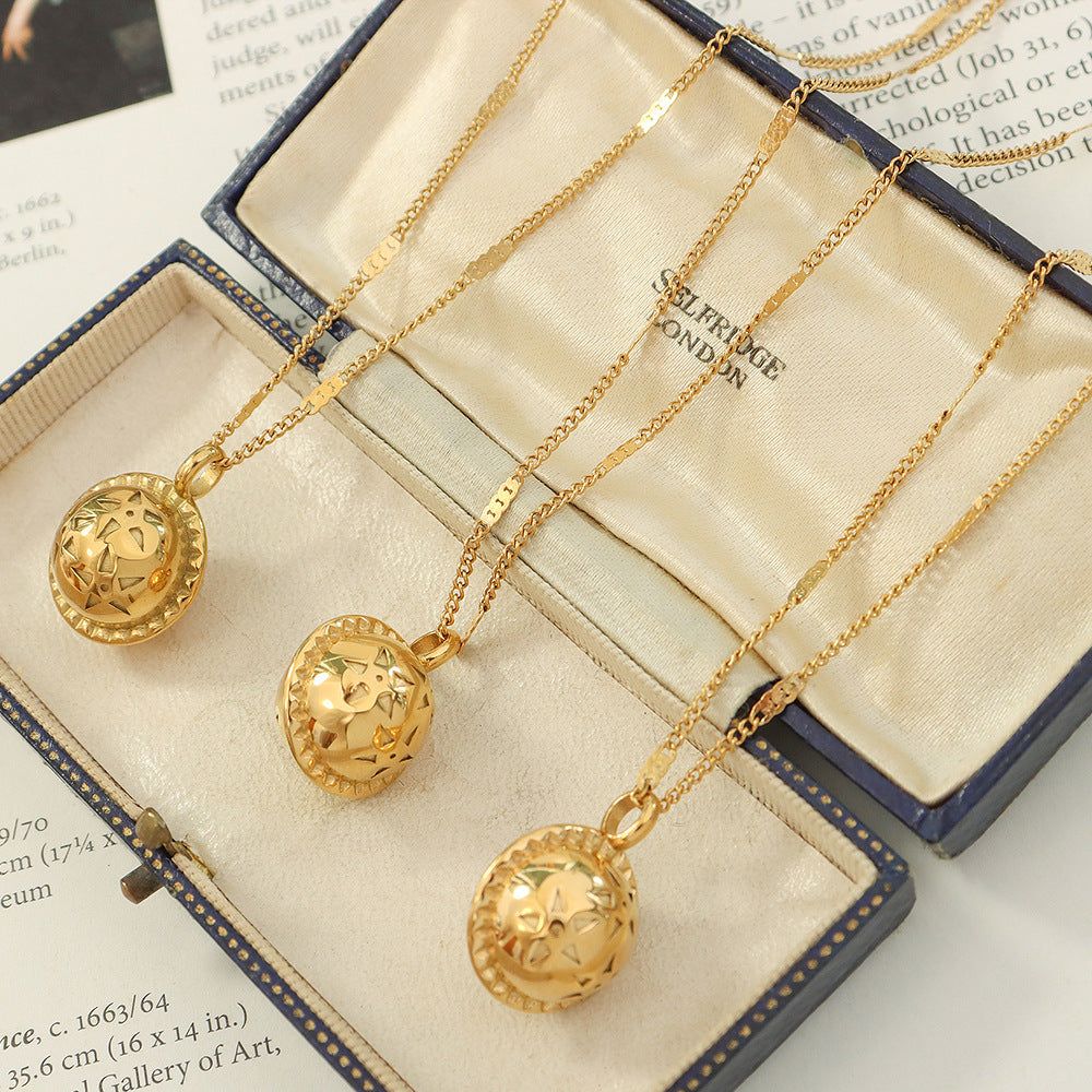 French Style Vintage Planet Necklace with Lock Bone Chain