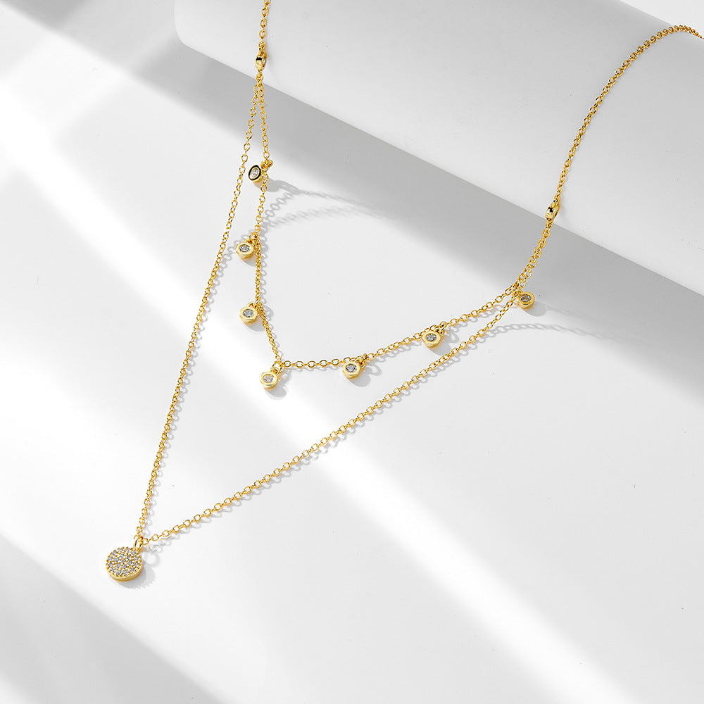 S925 Sterling Silver Double-Layer Necklace And Polka Dot Zircon Short