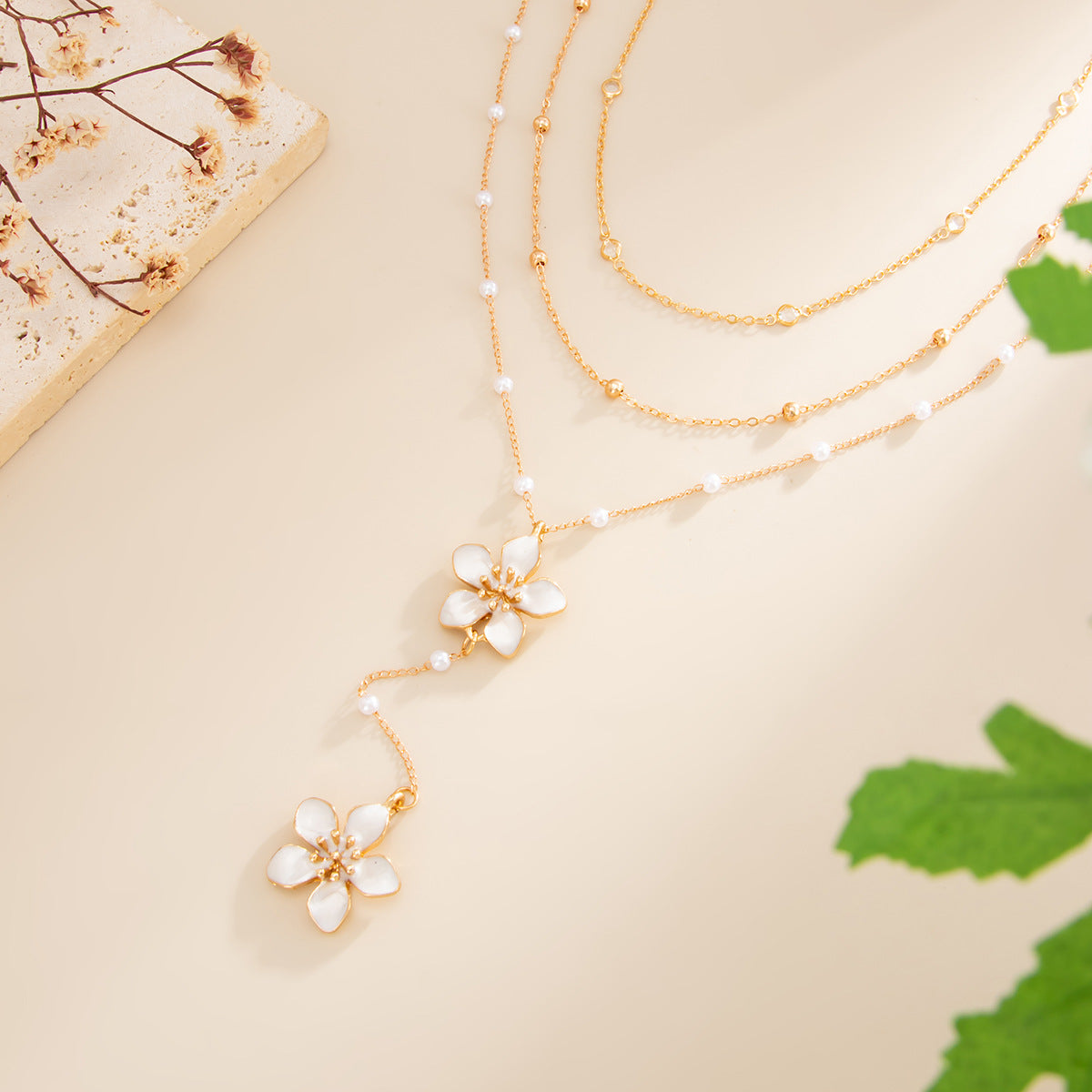 Crystal-Style Dripping Flower Y-Necklace