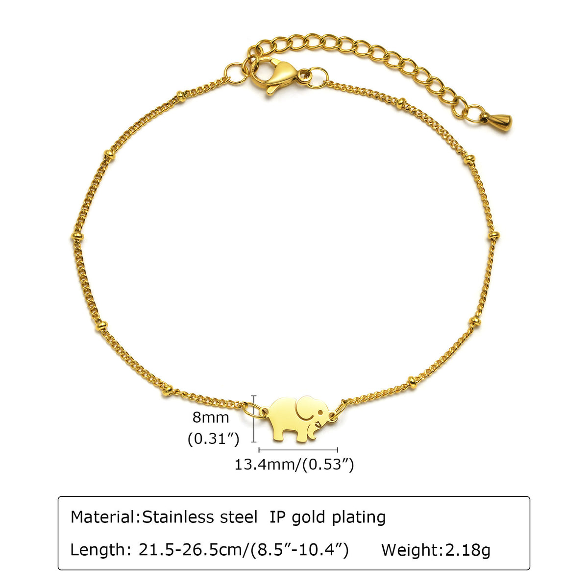 Foot – Stainless Steel Elephant Bead Chain Anklet Gold Women – Bracelet