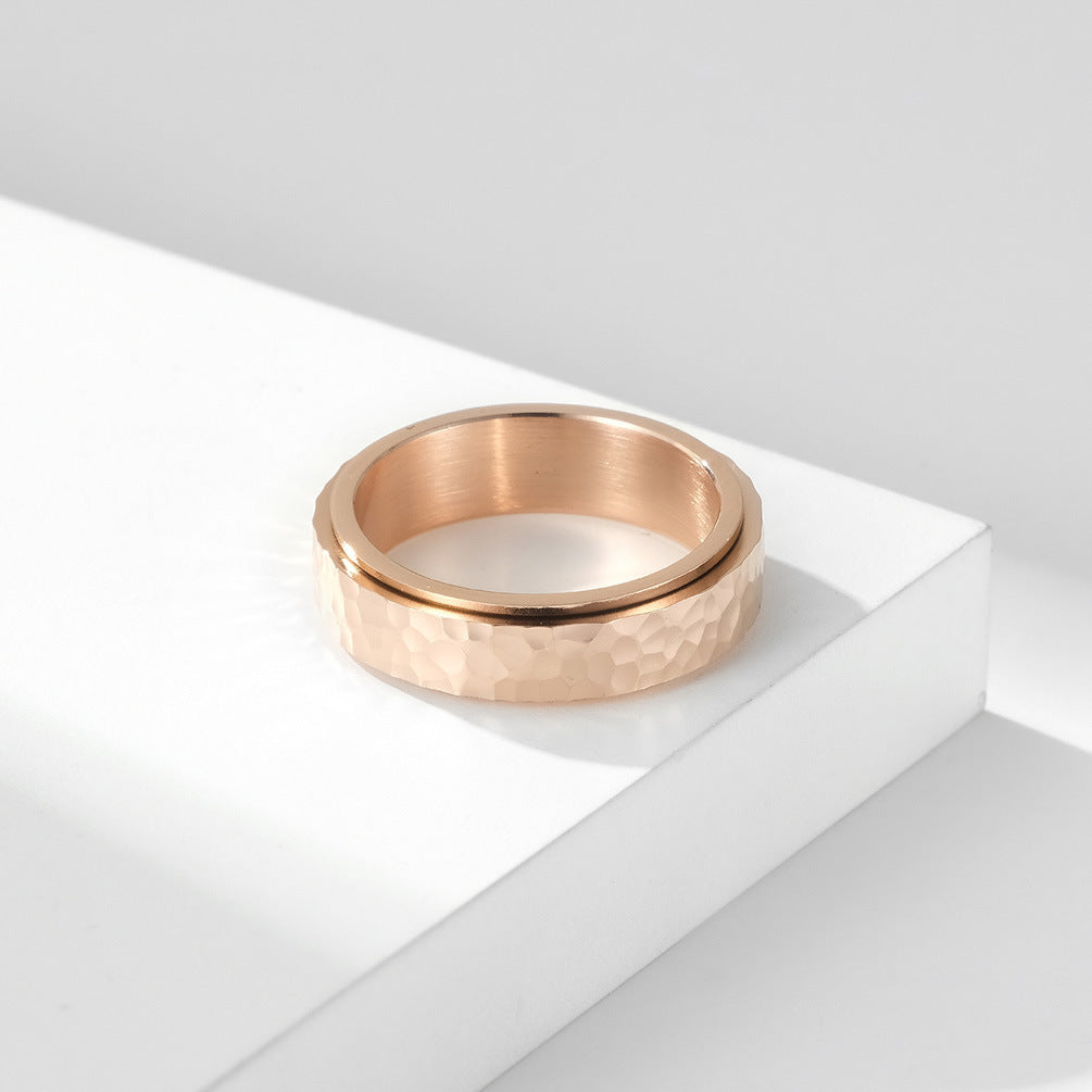 Planderful Hand Hammered Honeycomb Rotating Titanium Steel Ring Unisex Men Women Everyday Genie