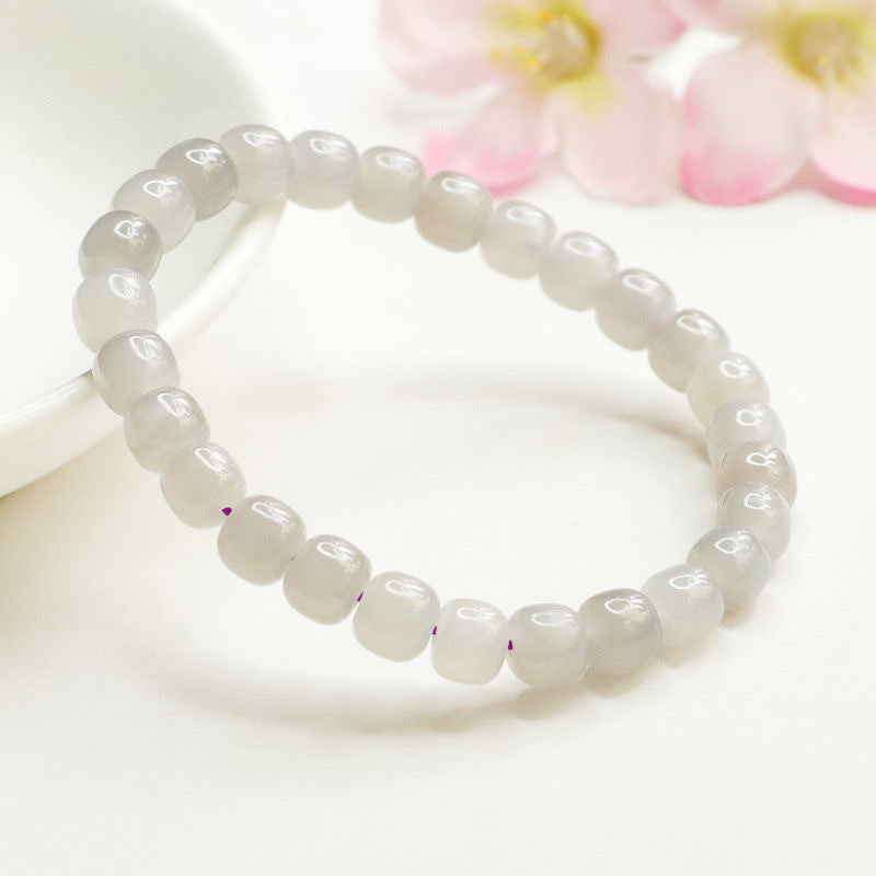 Smoke Purple Hetian Jade Barrel Bead Bracelet