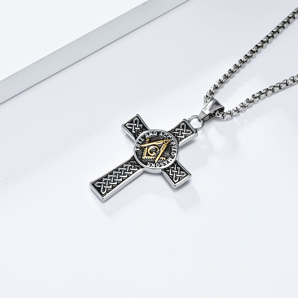Planderful Masonic Cross Necklace Titanium Steel Pendant For Fraternity Brothers Timeless Celtic Knot