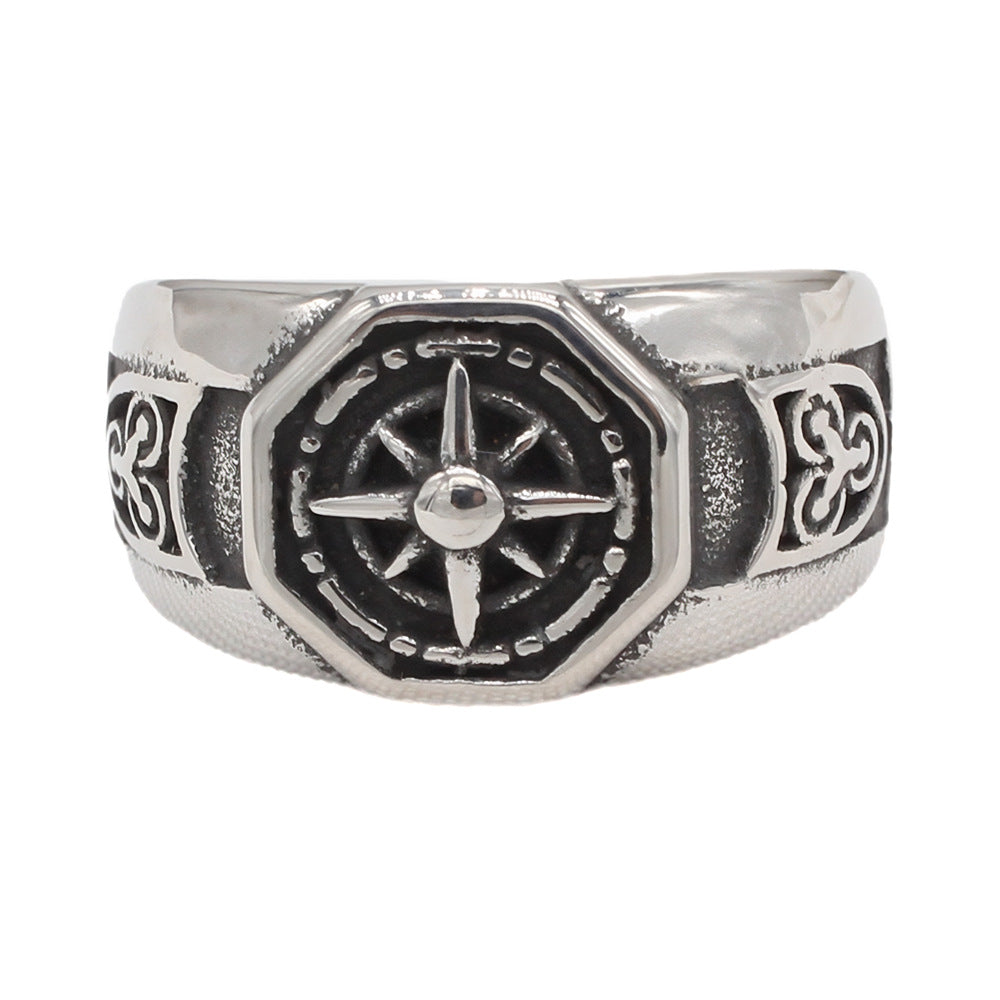 Planderful Everyday Genie Compass Titanium Steel Ring For Men Unisex Protection Statement