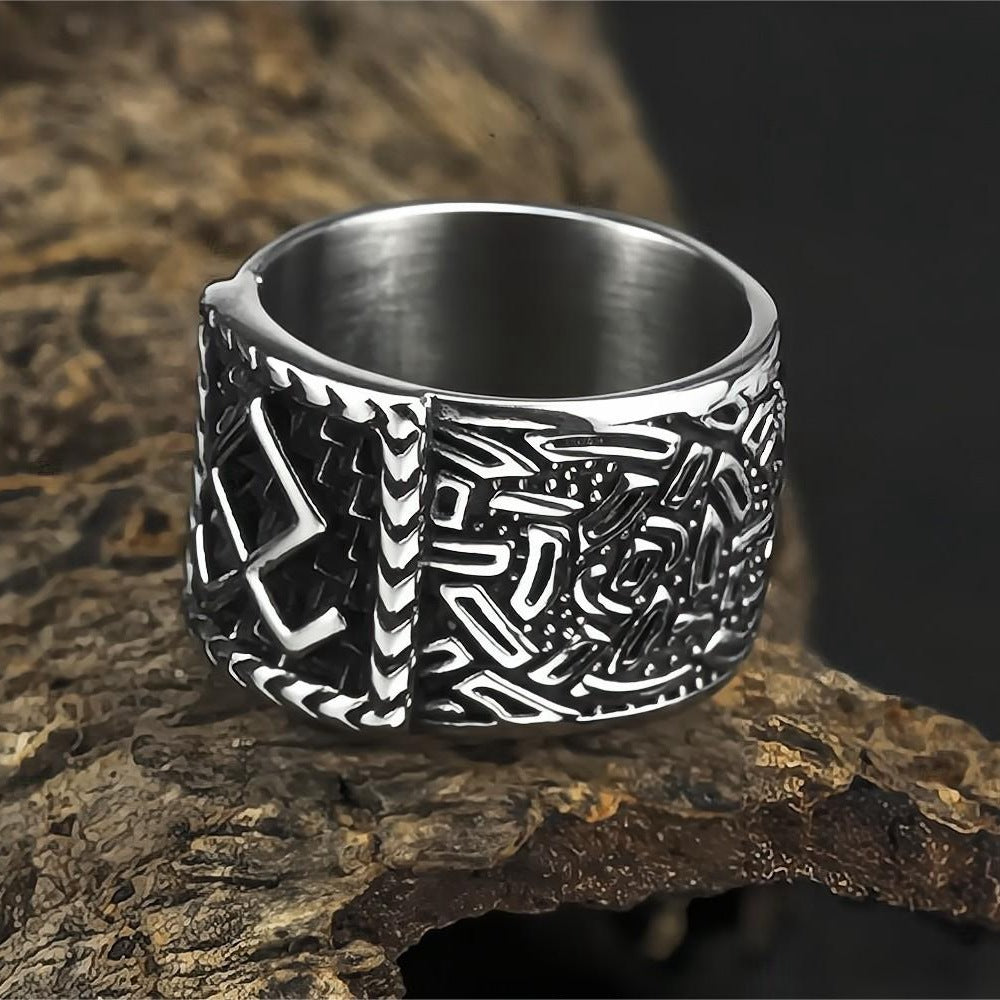 European and American Jewelry Wholesale Men's Titanium Steel Ring Viking Rune Design Rustproof for Men