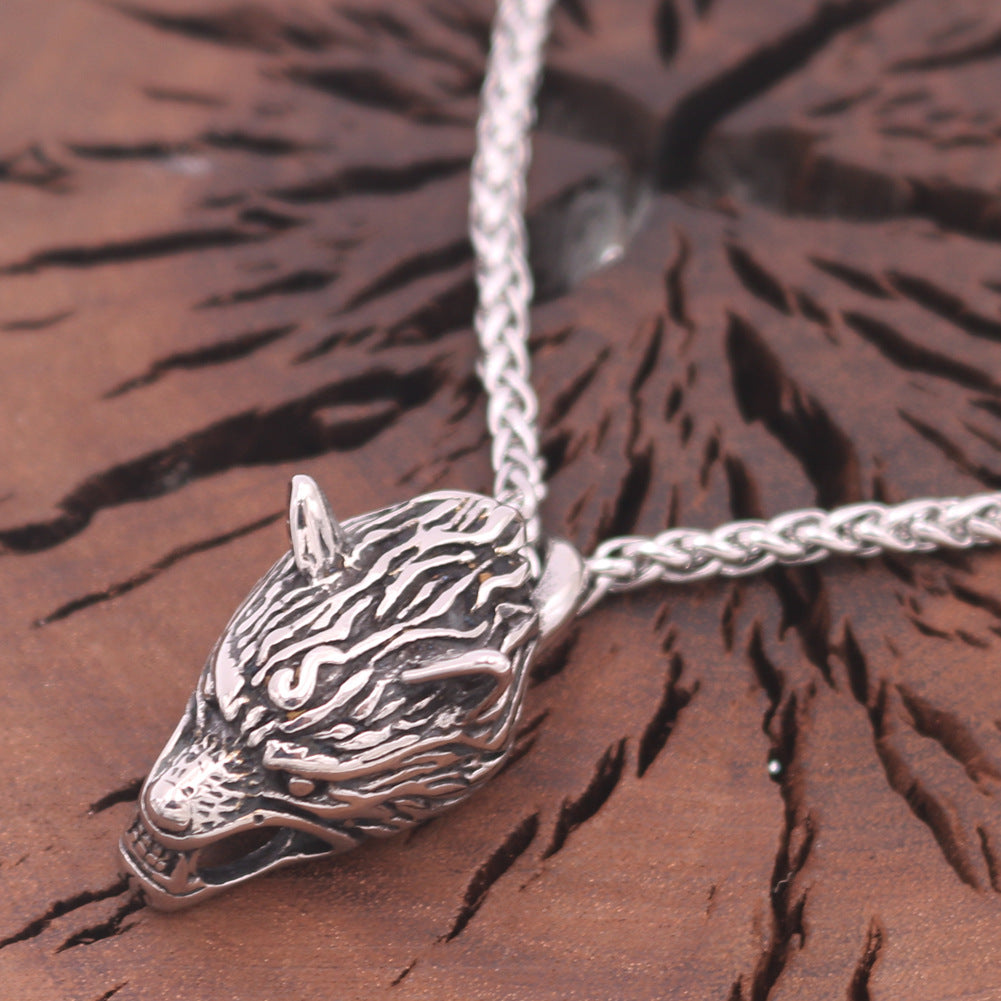 Norse Legacy Stainless Steel Wolf Tooth Necklace with Titanium Chain