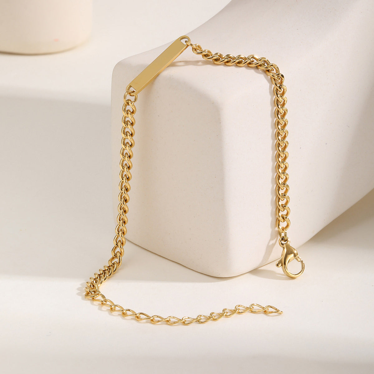 Stainless Steel Cuban Chain Bent Gold Bracelet Women's