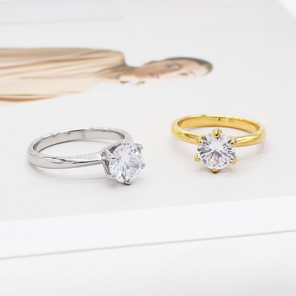 Sweet Lady Six Prong Zircon Wedding Ring - Korean Version