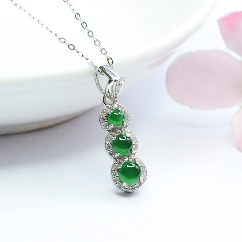 Emerald Green Ice Natural Jade Beaded Sterling Silver Necklace