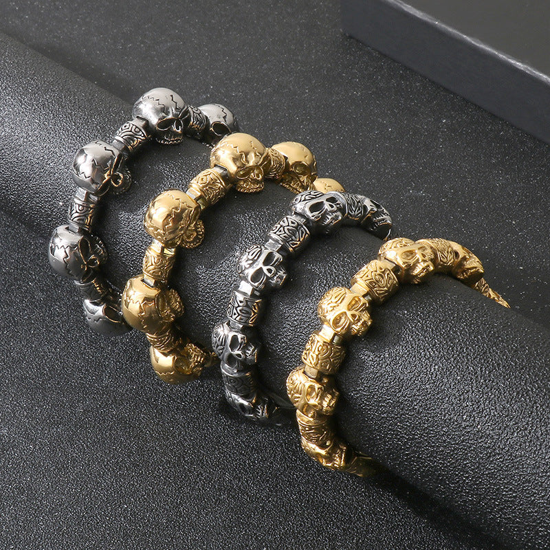 Planderful Skull Bracelet For Men Engraved Stainless Steel