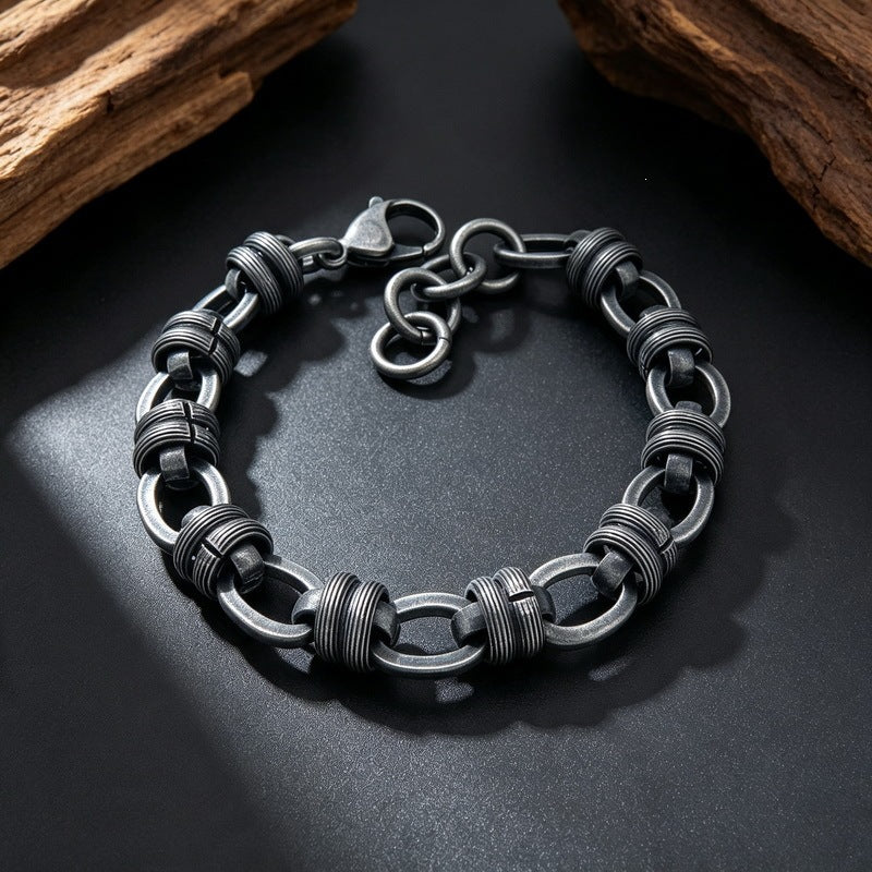 Hip Hop Knot Punk Vintage Wrap Ring Cuban Chain Stainless Steel Men's Bracelet
