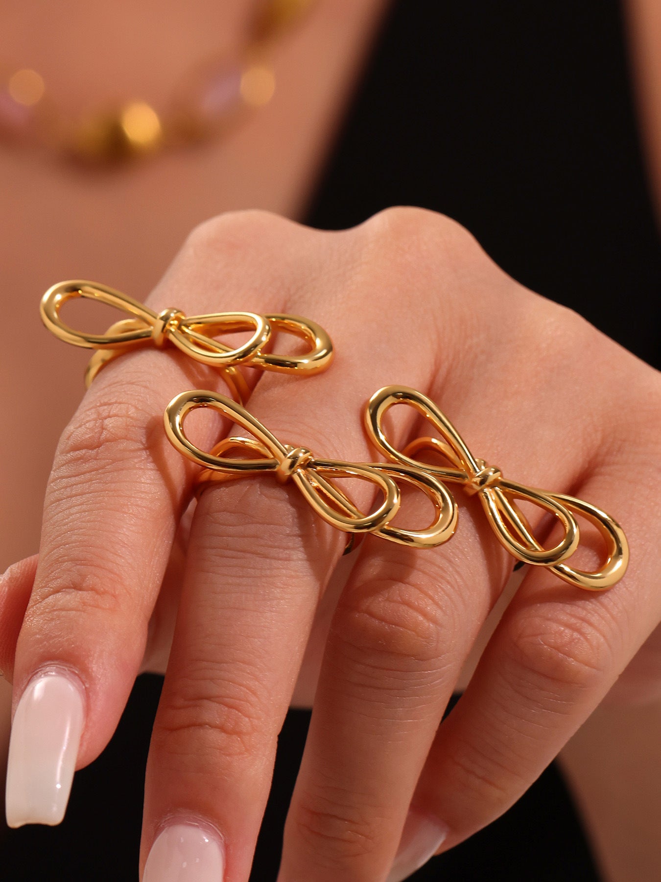 Planderful Bow Open Ring For Women Plated 18K Gold Copper