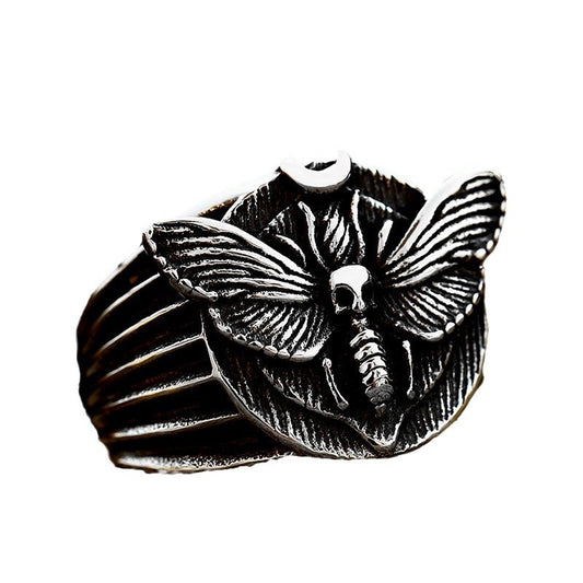 Titanium Steel Retro Skeleton Moth Ring for Men - Cross-Border Stainless Steel Casting