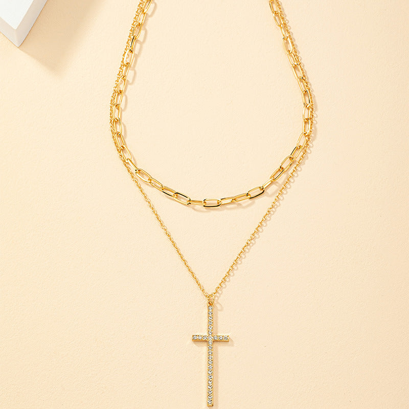 Cross Double Layered Stacked Collarbone Necklace - Vienna Verve by Planderful