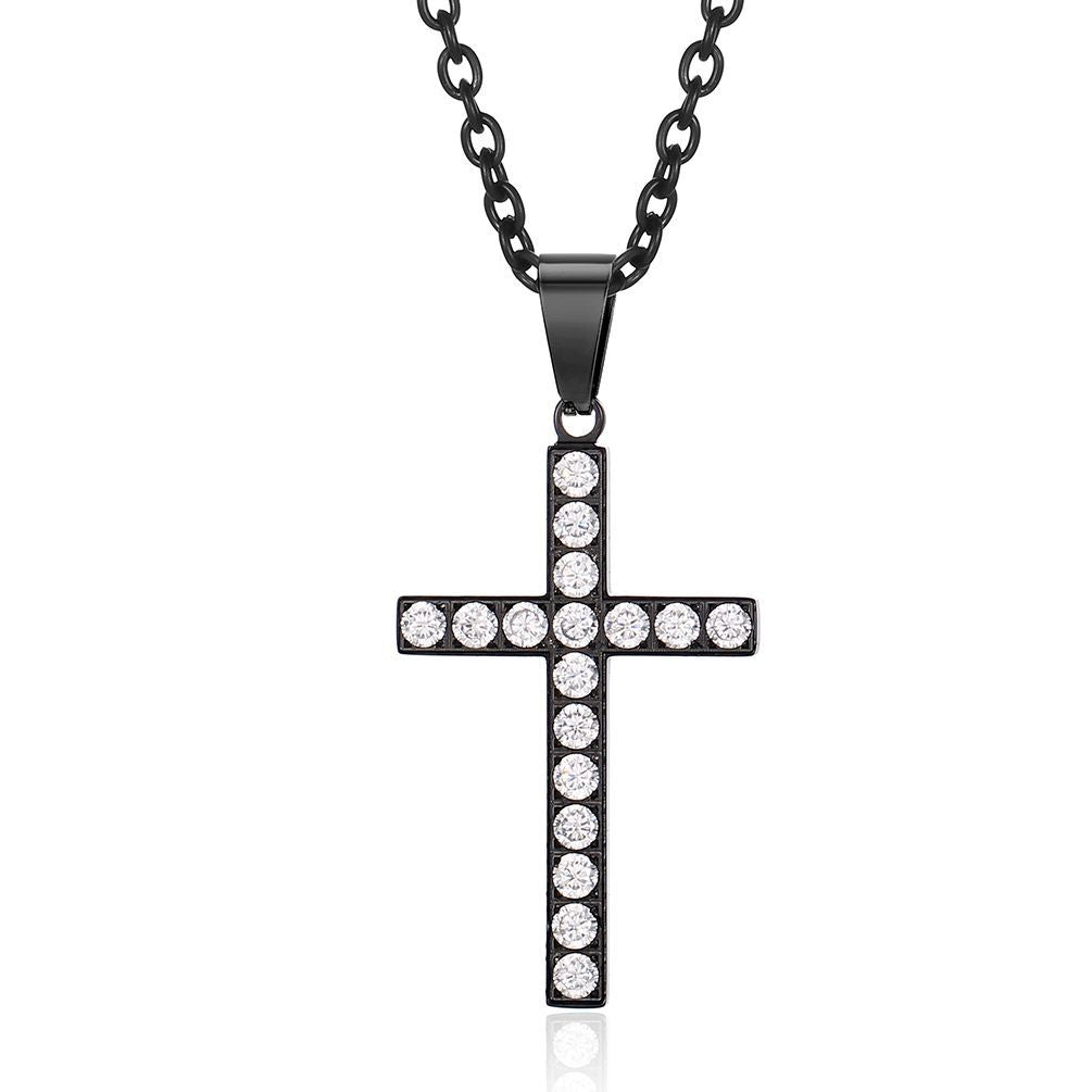 Planderful Titanium Steel Cross Necklace With Zircon Stones Unisex Luxury Jewelry
