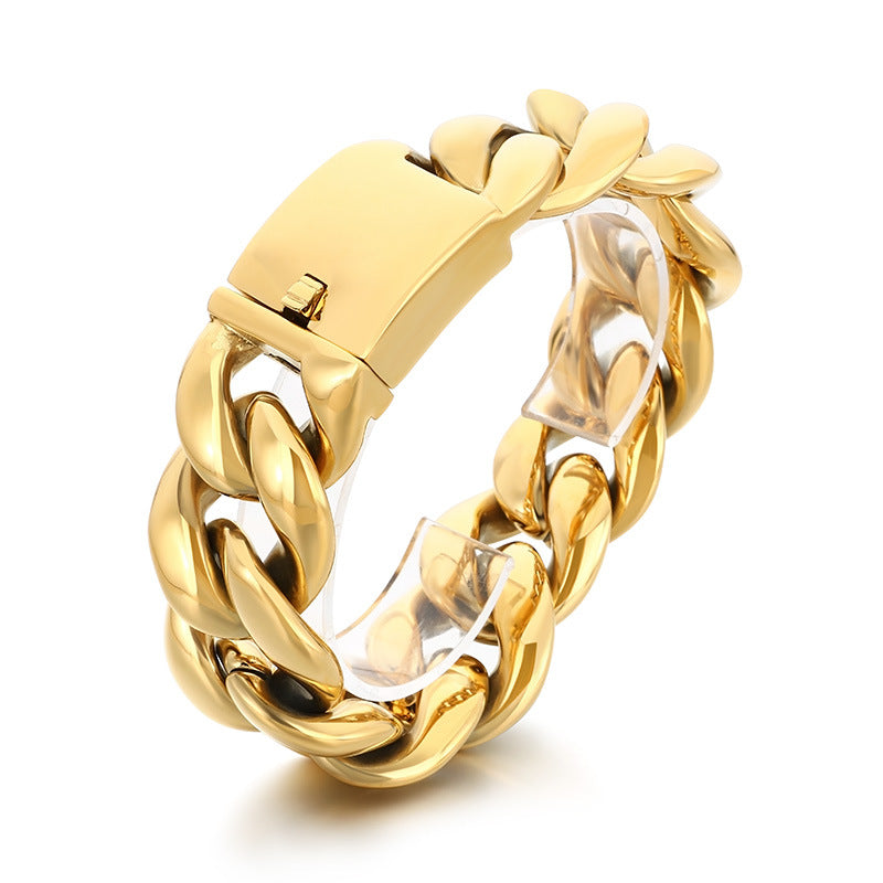 Rough – Trends 25mm Round Grinding Cuban Chain Glossy Men's Bracelet