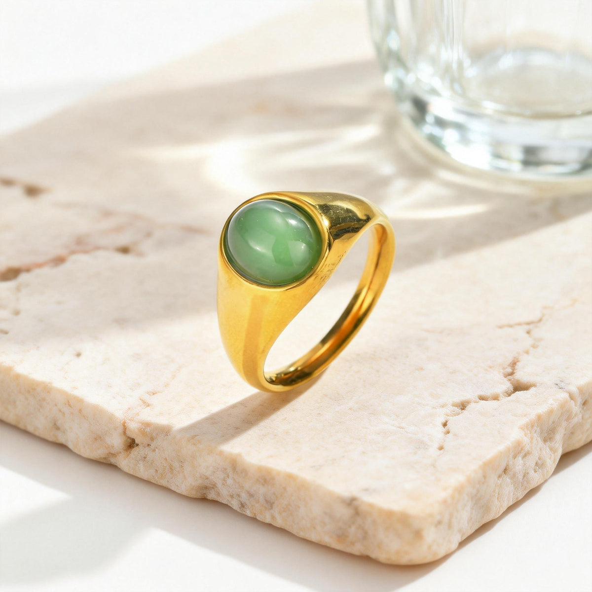 Stainless Steel Water Drop Natural Tiger's Eye Stone Oval Heart-Shaped Dongling Jade Ring