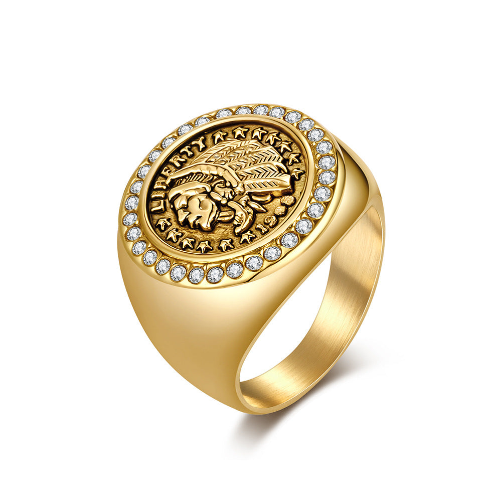 Planderful Personalized Zircon Inlaid Stainless Steel Ring For Men Modern Fashion Hand Jewelry