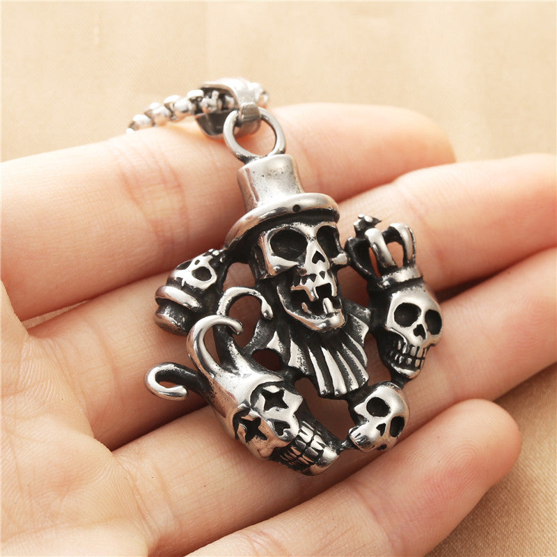 Customizable Titanium Steel Skull Pendant Necklace - Retro Punk Clown Design for Men