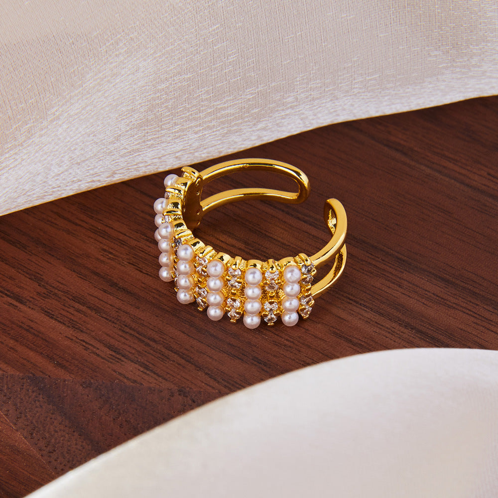 Chic Zircon Bead Hollow Ring with Adjustable Opening