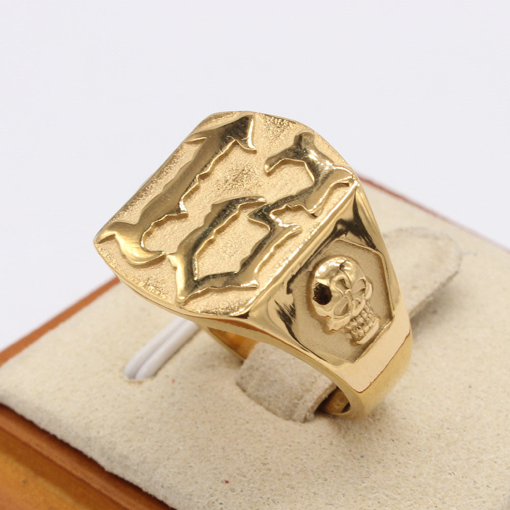 Retro Number 13 Skull Titanium Steel Ring