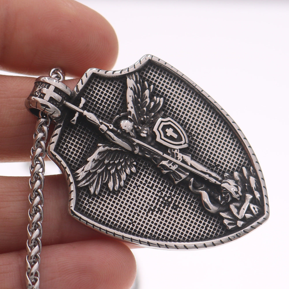 Legendary Archangel Shield Pendant with Stainless Steel Chain - Norse Legacy Collection