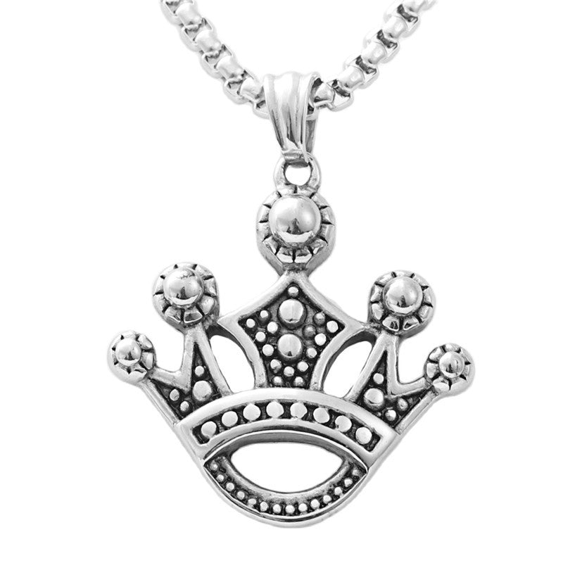 Personalized Titanium Steel Crown Pendant Necklace for Trendy Girls - Retro Punk Style