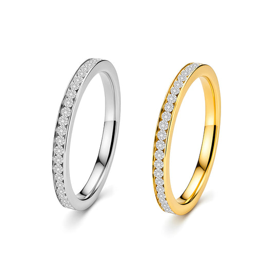 Planderful Collection Everyday Genie Stainless Steel Two Tone 2mm Zircon Ring For Couples
