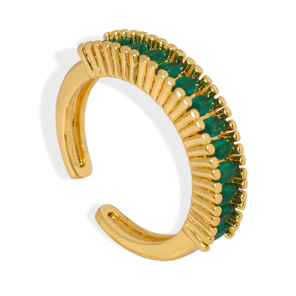 Retro Copper Zircon Fan Ring with Cross-Border Charm