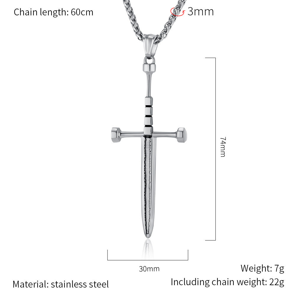 Planderful Double Bladed Cross Sword Necklace For Men Retro Self Defense Pendant Chain