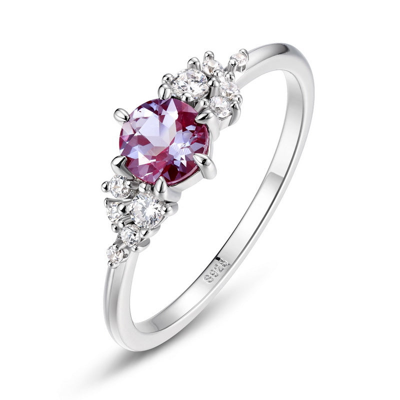 Planderful Jewelry Alexandrite Ring In Sterling Silver Geometric Round Design