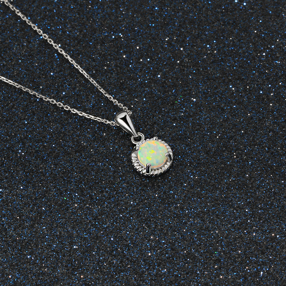Planderful Jewelry Opal Necklace In Sterling Silver S925 White Round Opal Elegant Everyday Necklace