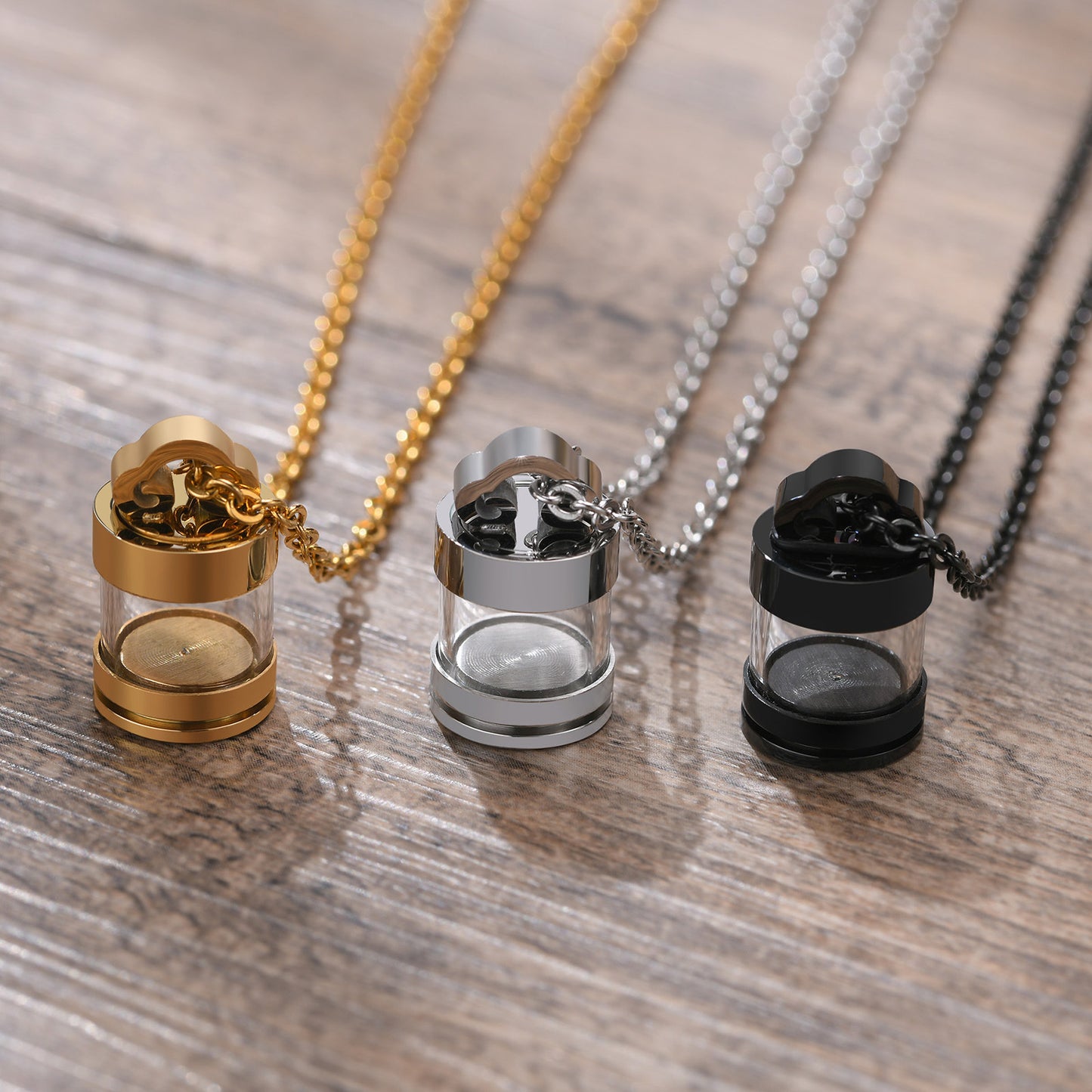 Stainless Steel Glass Transparent Urn Pendant Necklace Case