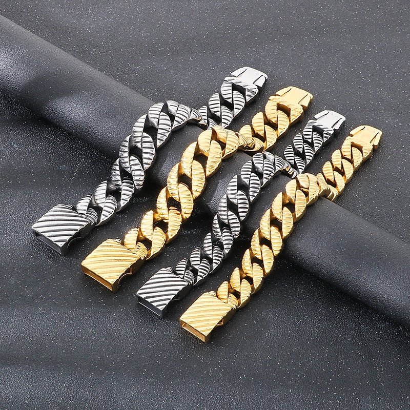 Planderful Titanium Steel Bracelet Unisex Cuban Chain Bold