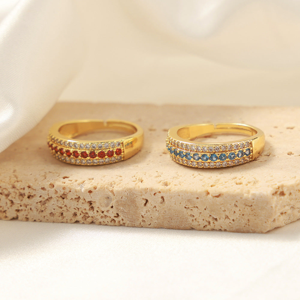 Colorful Zircon Adjustable Ring in Stylish Copper - High-End Fashion Jewelry