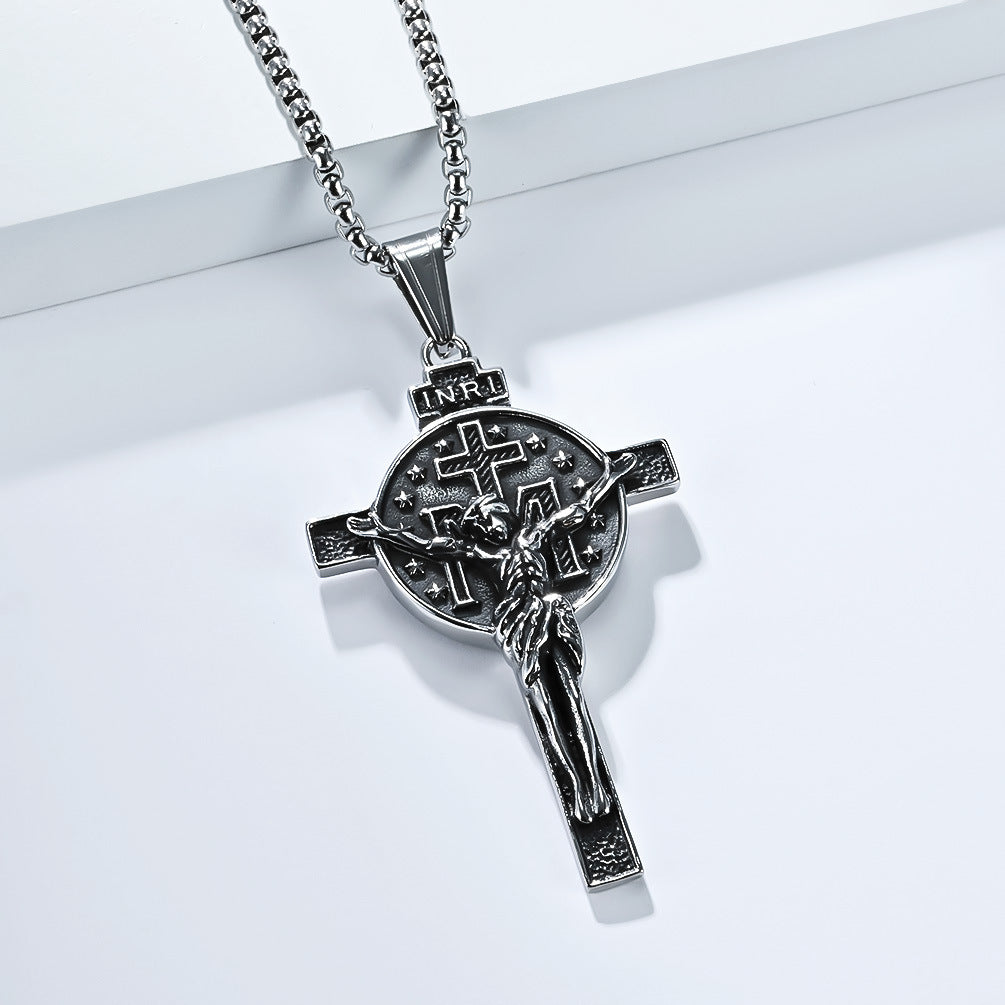 Planderful Cross Necklace For Men Durable Titanium Steel Retro Pendant For Everyday Style