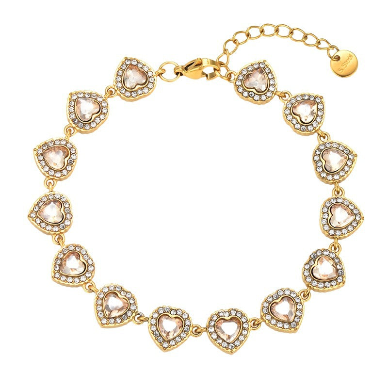 Heart Of The Ocean Romantic Gift French Love Inlaid Zircon Stainless Steel Women's Bracelet