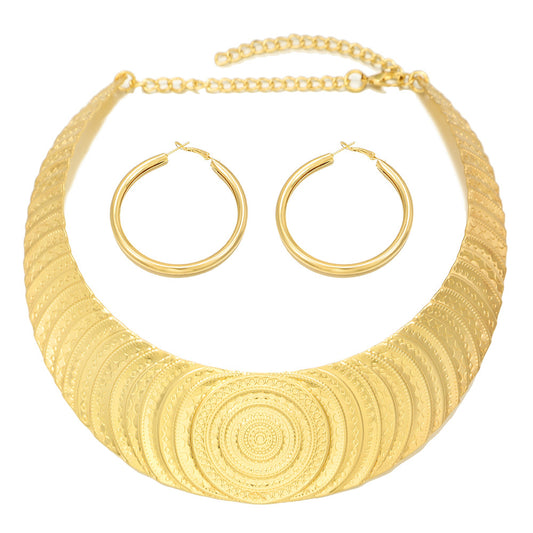 Planderful Savanna Rhythms Necklace and Earrings Set – Elegant Metal Embossed Design